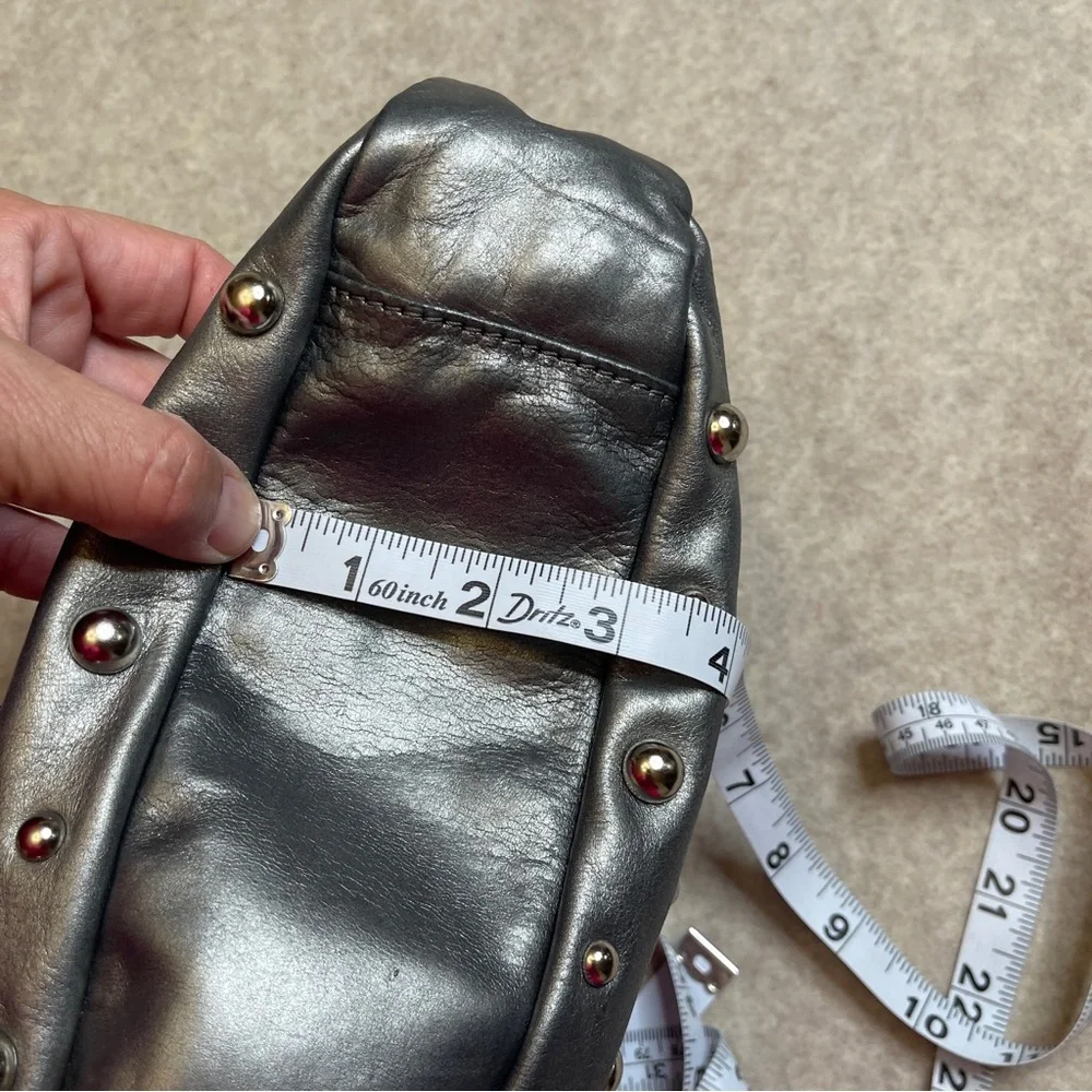 Badgley Mischka Gray Silver Studded Crescent Small Hobo Bag Purse